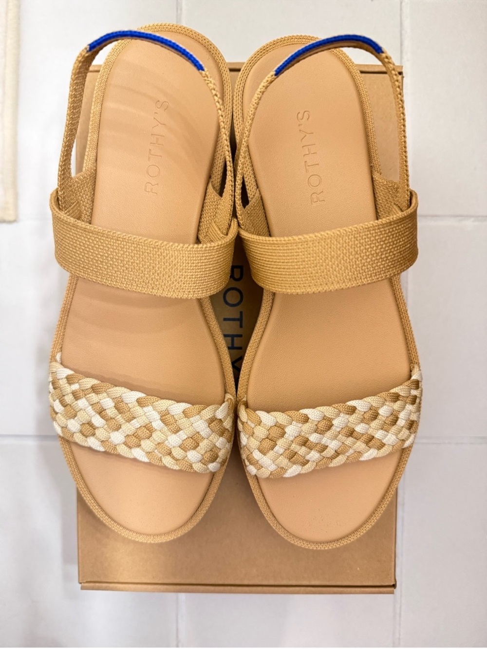 Rothy's Tan & Cream Braided Platform Sandals - Picture 4 of 6